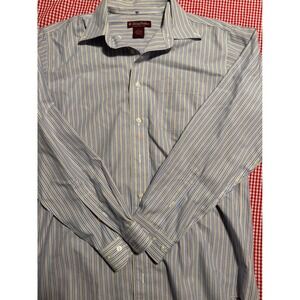 Brooks Brothers Non Iron Button Shirt Mens Large Blue Stripe Long Sleeve Cotton